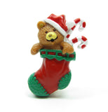 Teddy bear in Christmas stocking lapel pin
