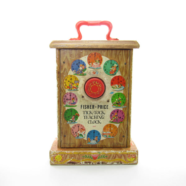 Tick Tock Teaching Clock Toy Vintage 1964 Fisher Price Brown Eyed Rose