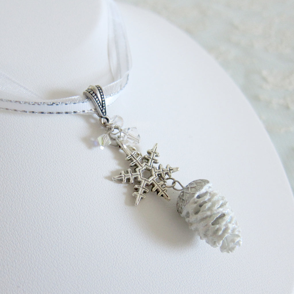Snowflake Pine Cone Necklace with Swarovski Crystals