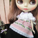 White peasant blouse for Blythe with purple ribbons