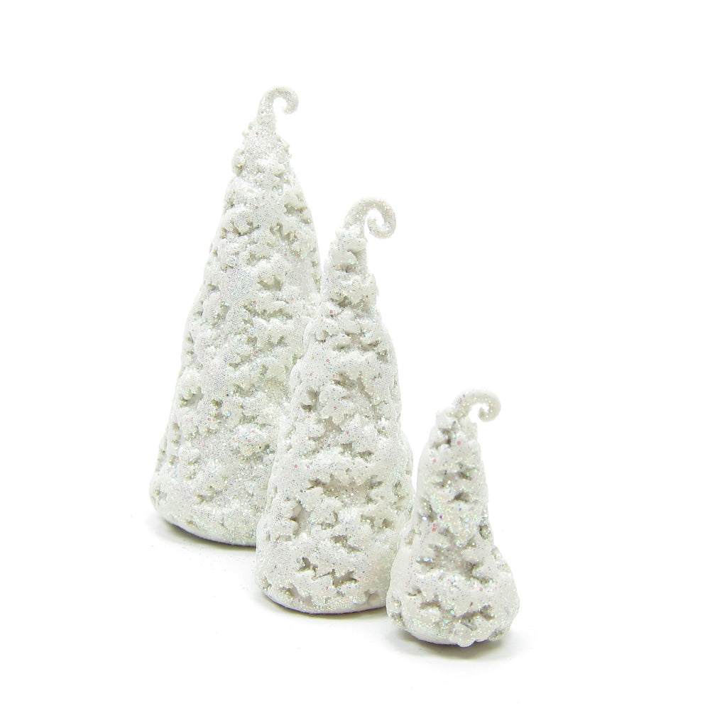 Snowflake Trees Polymer Clay White Winter Forest Miniature Figurines, Set of 3