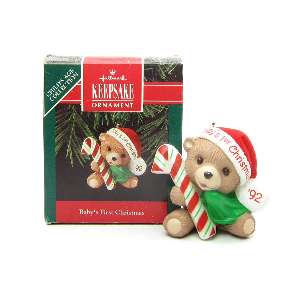 Baby's First Christmas 1992 Hallmark Teddy Bear Candy Cane Christmas Ornament