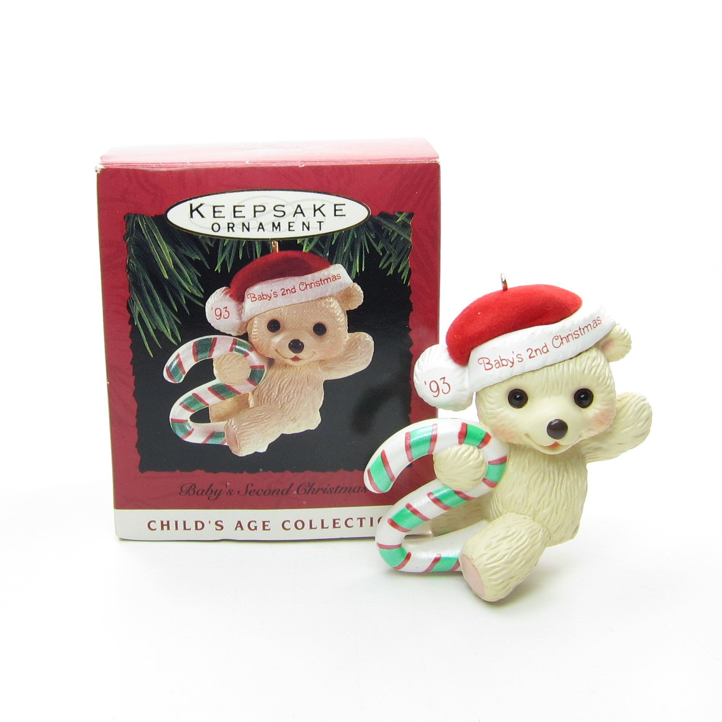 Baby's Second Christmas 1993 Hallmark Teddy Bear Candy Cane Christmas