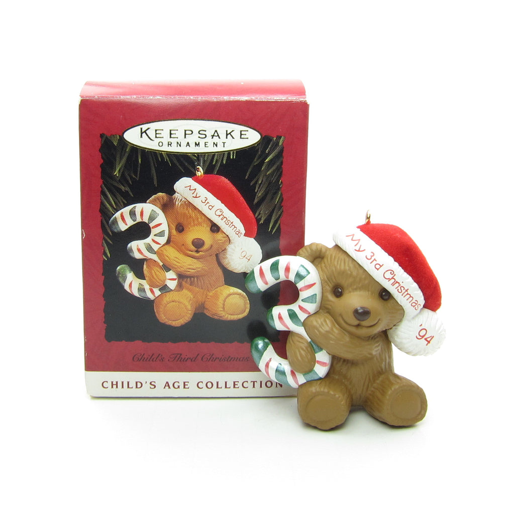 Child's Third Christmas 1994 Hallmark Teddy Bear Candy Cane Christmas Ornament