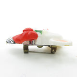 Hallmark pin with white mouse in silver thimble, red bow