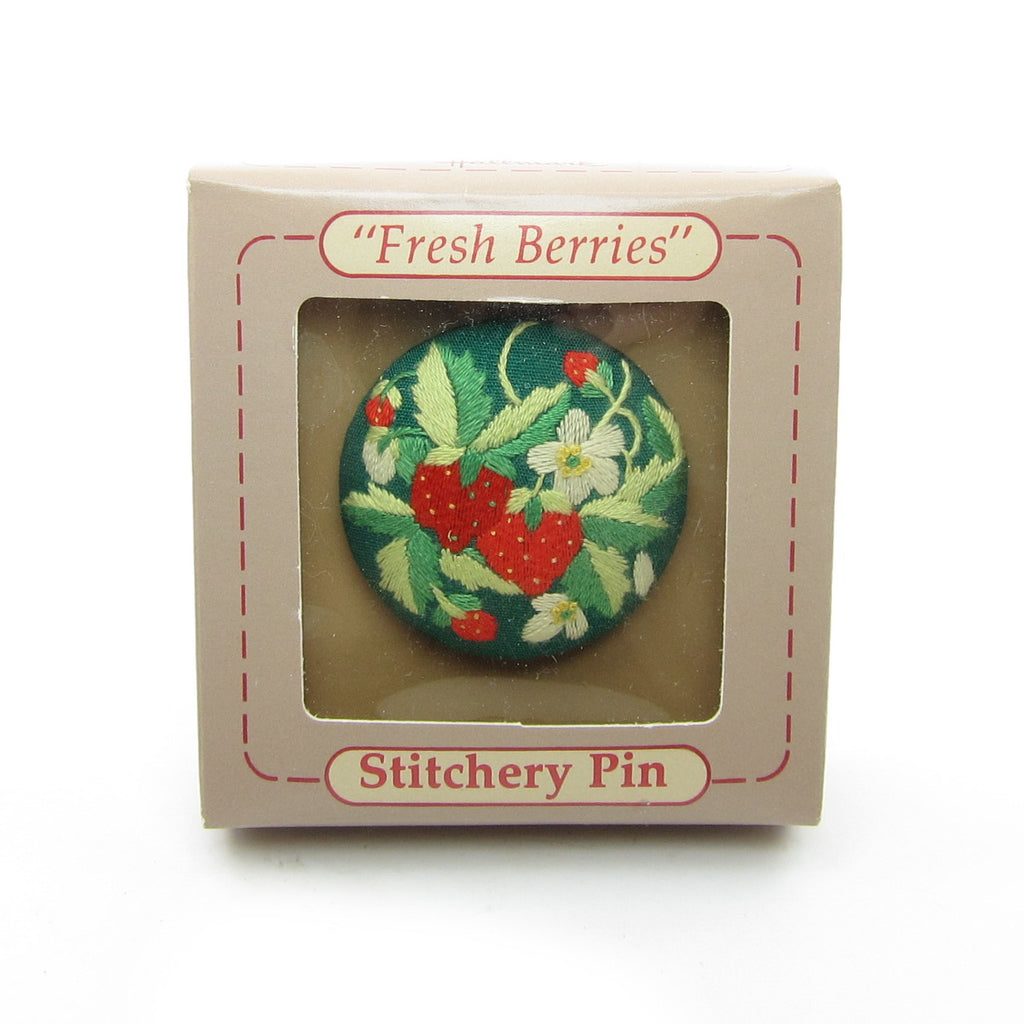 Fresh Berries Vintage 1985 Hallmark Embroidered Strawberries Stitchery Lapel Pin