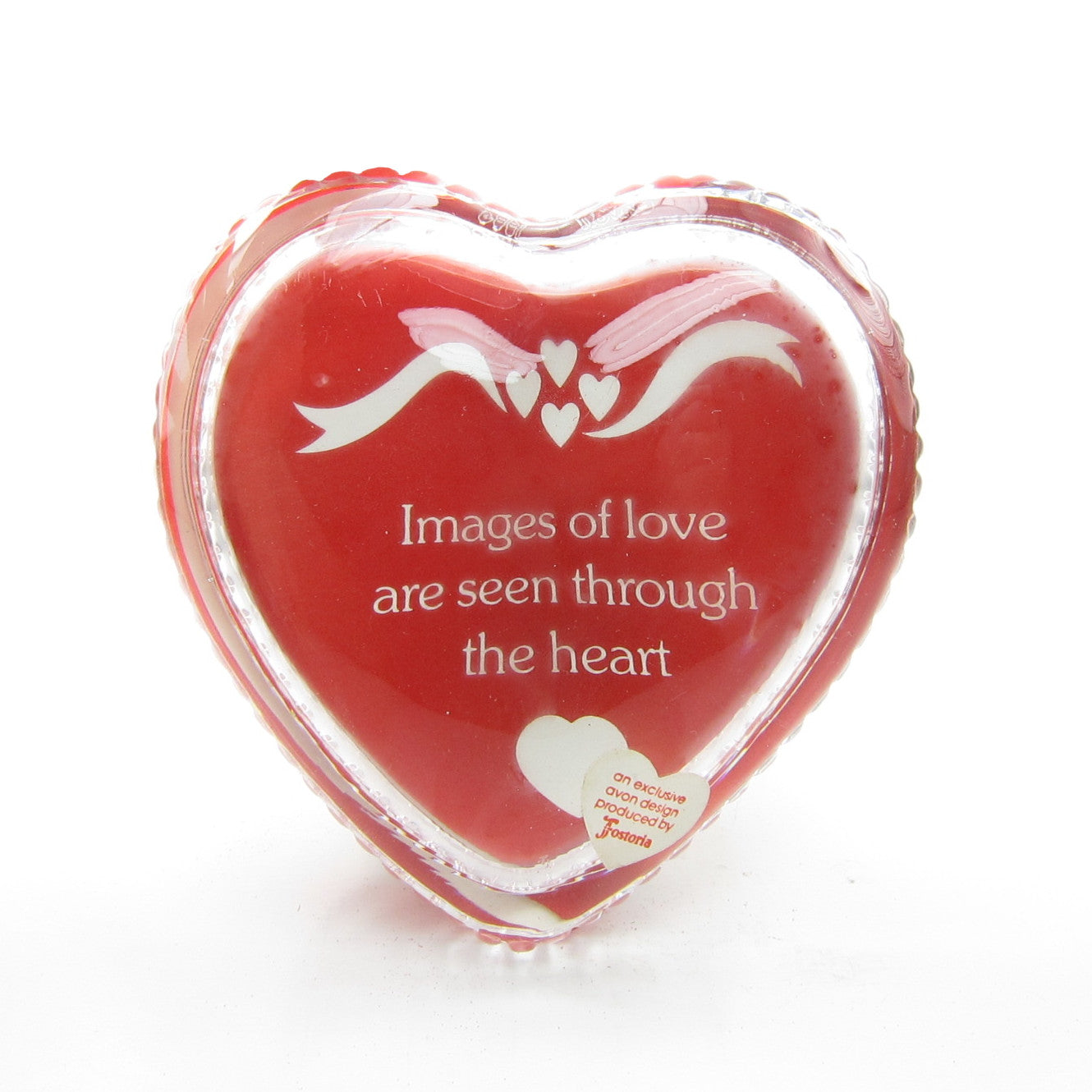 Avon Images of Love Paperweight Vintage 1983 Glass Fostoria Heart Pict ...