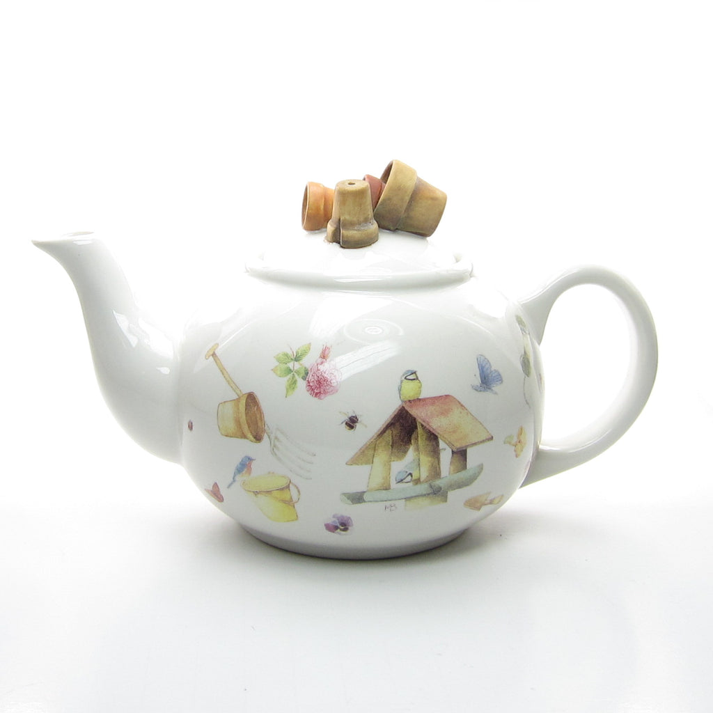 Marjolein Bastin Teapot Hallmark Nature's Sketchbook Tea Pot with Bird Feeder, Gardening Motifs
