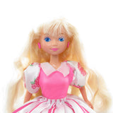 Peppermint Rose doll with pink earrings, blue eyes, and blonde hair