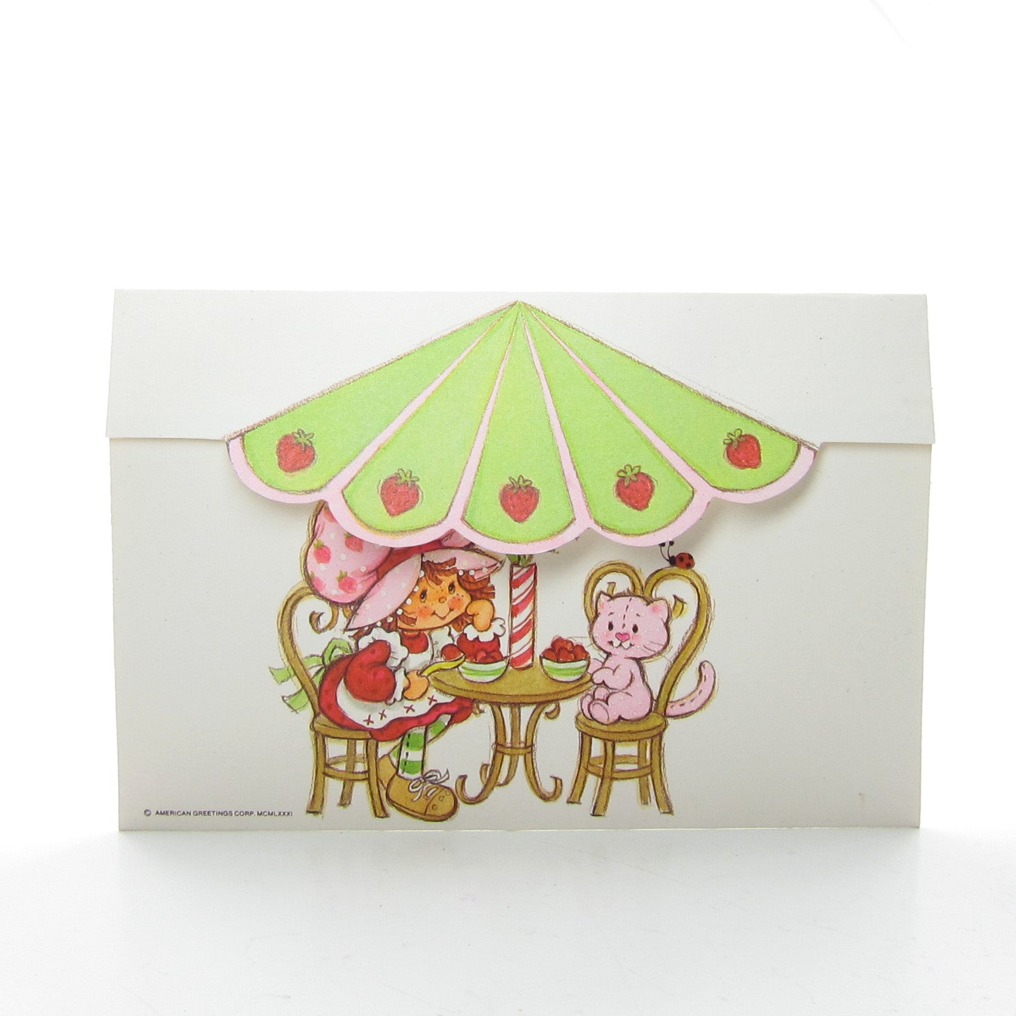 Vintage Strawberry Shortcake postalette with Custard under umbrella
