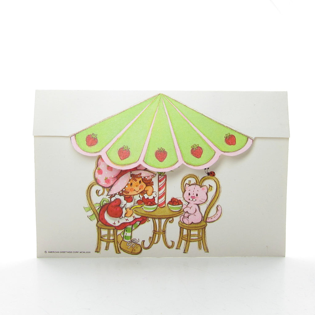 Strawberry Shortcake Postalette Stationery Card with Custard Under Umbrella