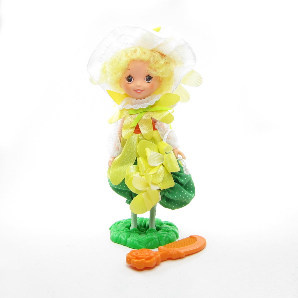 Sunny Sunflower Vintage Rose Petal Place Doll with Purse, Doll Stand, Comb