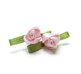 Pink Ribbon Rose Earrings with Green Leaves
