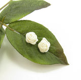Ivory Ribbon Rose Post Earrings