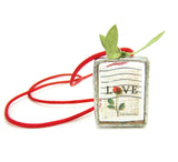 Red Rose Love Postage Stamp Soldered Pendant Necklace