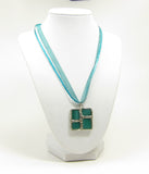 Teal Blue Stained Glass Square Necklace