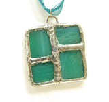 Teal Blue Stained Glass Square Necklace