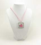 Pink Rose Postage Stamp Soldered Pendant Necklace