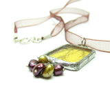 Yellow Stained Glass Necklace with Freshwater Pearls