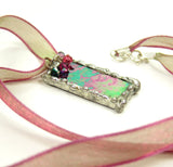 Stained Glass Pendant Necklace with Mardi Gras Glass & Swarovski Crystals