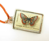 Butterfly Postage Stamp Soldered Pendant Necklace