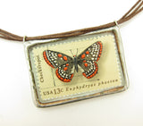 Soldered Pendant Necklace with Butterfly Postage Stamps
