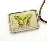 Butterfly Postage Stamp Soldered Pendant Necklace