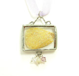 Yellow Fairy Wing soldered pendant necklace with lavender crystals