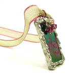 Stained Glass Pendant Necklace with Mardi Gras Glass & Swarovski Crystals