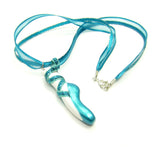 Teal Blue Polymer Clay Pointe Shoe Pendant Necklace