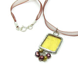 Yellow Stained Glass Necklace with Freshwater Pearls