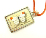 Butterfly Postage Stamp Soldered Pendant Necklace