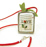 Red Rose Love Postage Stamp Soldered Pendant Necklace