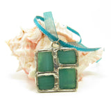 Teal Blue Stained Glass Square Necklace