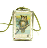 Owl Postage Stamp Necklace
