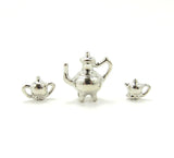 Dollhouse Tea Set Miniature Silver Teapot Sugar Creamer & Platter