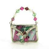 Stained Glass Purse Brooch with Swarovski Crystals