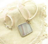 Mauve & White Stained Glass Pendant Necklace