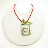 Red Rose Love Postage Stamp Soldered Pendant Necklace