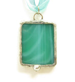 Teal Blue Stained Glass Necklace