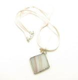 Mauve & White Stained Glass Pendant Necklace