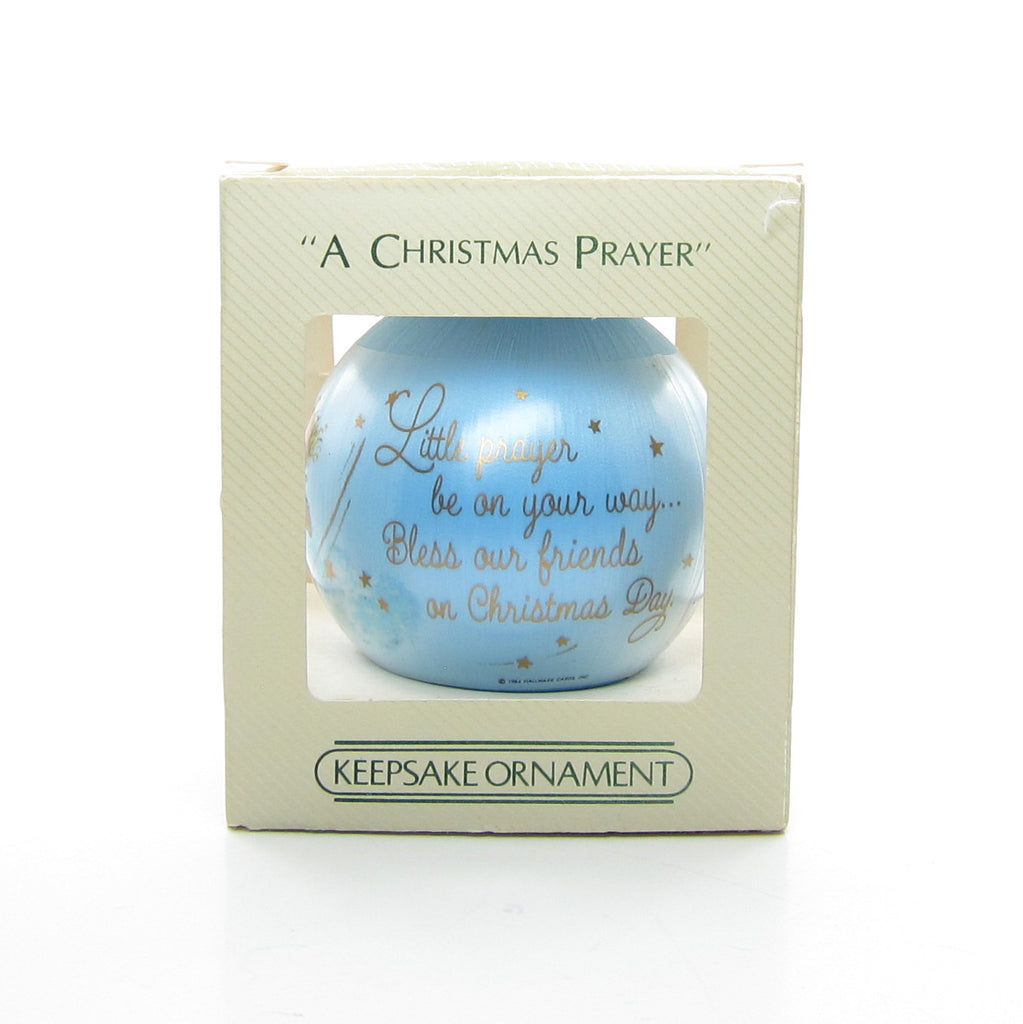 A Christmas Prayer Vintage 1984 Hallmark Keepsake Blue Satin Ball Ornament