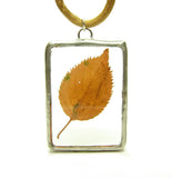 Soldered Glass Pendant Necklace with Real Pressed Leaf