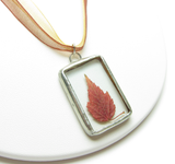 Red maple leaf soldered glass pendant necklace