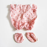 Back of Strawberry Shortcake Baby Blow Kiss outfit and booties