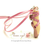Mauve Polymer Clay Pointe Shoe Necklace