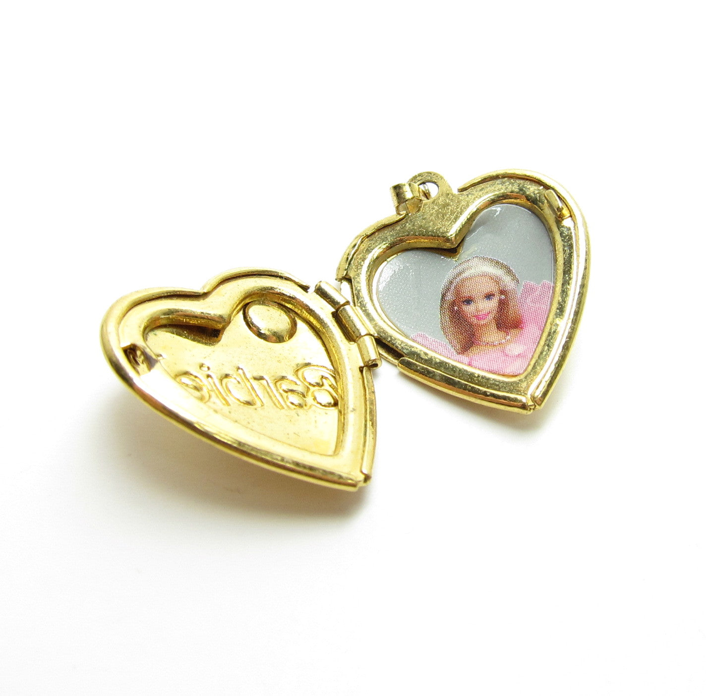 Barbie Locket Vintage Gold Heart Pendant Charm with Pink Rhinestone