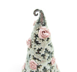 Polymer Clay Snowflake Tree Figurine with Pink Roses
