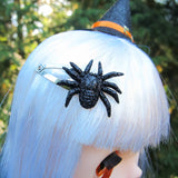 Black glitter spider barrette hair clips
