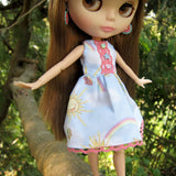 Sleeveless summer dress for Blythe with pink lace trim